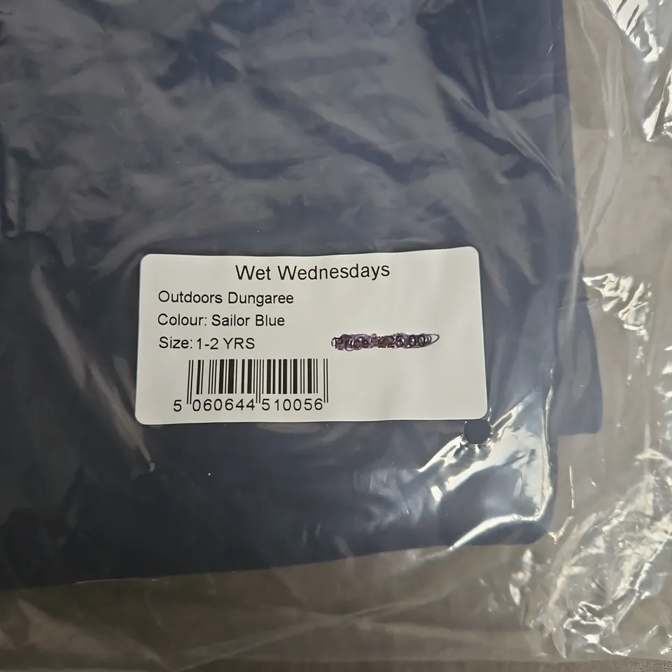 WET WEDNESDAYS OUTDOORS DUNGAREE - SAILOR BLUE, SIZE 1-2 YRS