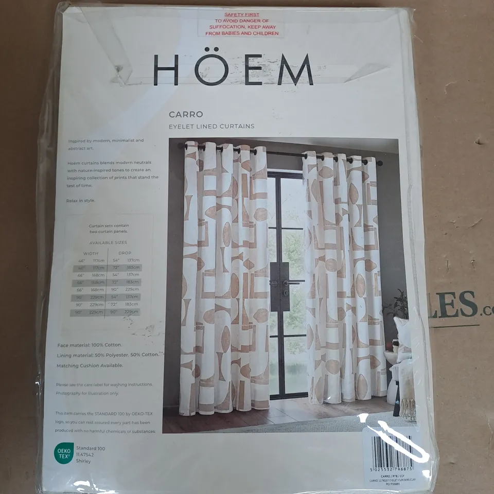 HOEM CARRO EYELET LINED CURTAINS IN CLAY - W 46" / D 54"