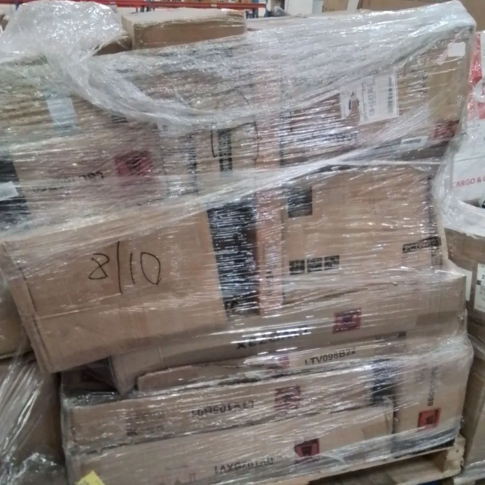 PALLET CONTAINING VARIOUS ASSORTED BOXED ITEMS TO INCLUDE: CAT TREE PLAY HOUSE, CAMPING CHAIR, BOXED FURNITURE ETC.