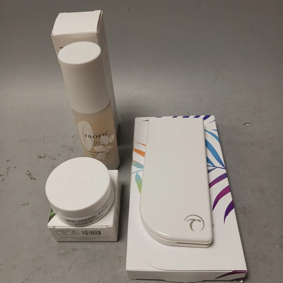 TROPIC SKINCARE LOT OF 3 PRODUCTS TO INCLUDE - NOURISHING MOISTURISER 50ML - MINI TAMANU BALM 20ML - COLOUR PALETTE COMPACT MIRROR