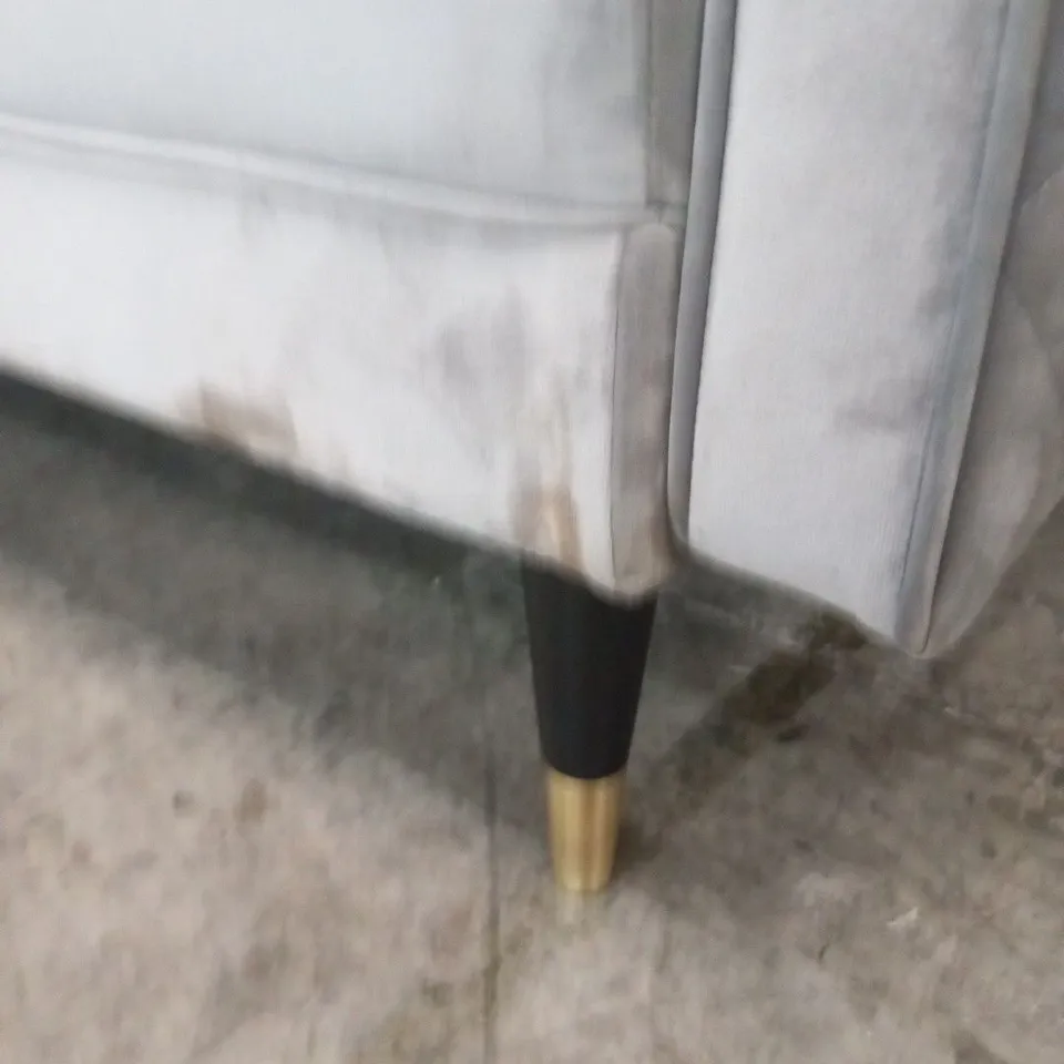 DESIGNERN SILVER VELVET EFFECT FABRIC CLICK CLACK SOFABED AND PIPING TO THE ARMS