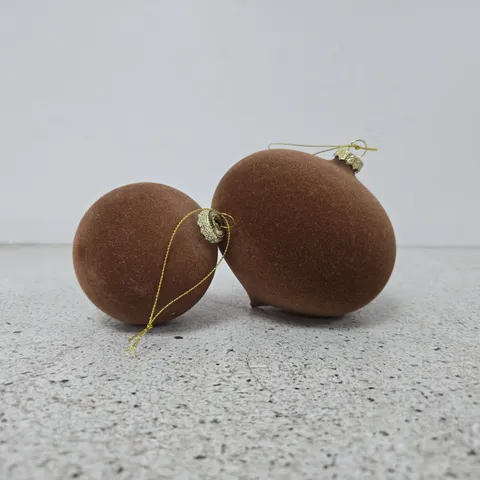 BOXED SET OF 4 BROWN FLOCKED BAUBLES