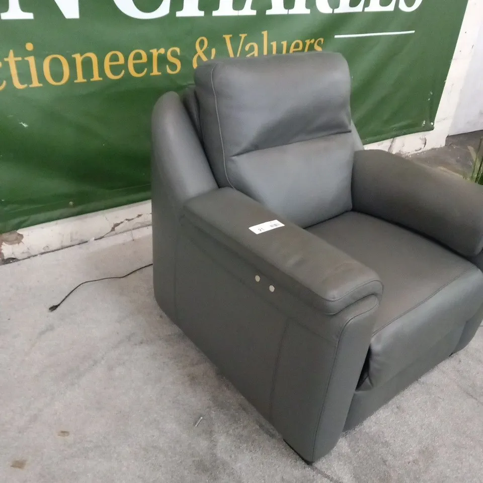 DESIGNER ITALIAN MADE PARMA GREY LEATHER ELECTRIC RECLINING ARM CHAIR