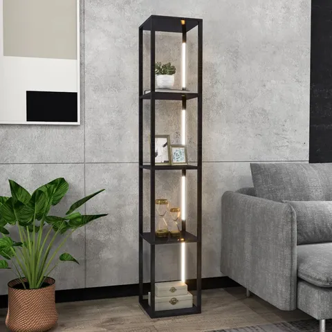 BOXED BRYNDLE 163CM BLACK LED TRAY TABLE FLOOR LAMP