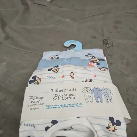 DISNEY BABY 3 SLEEPSUITS – 100% SOFT COTTON, TINY BABY