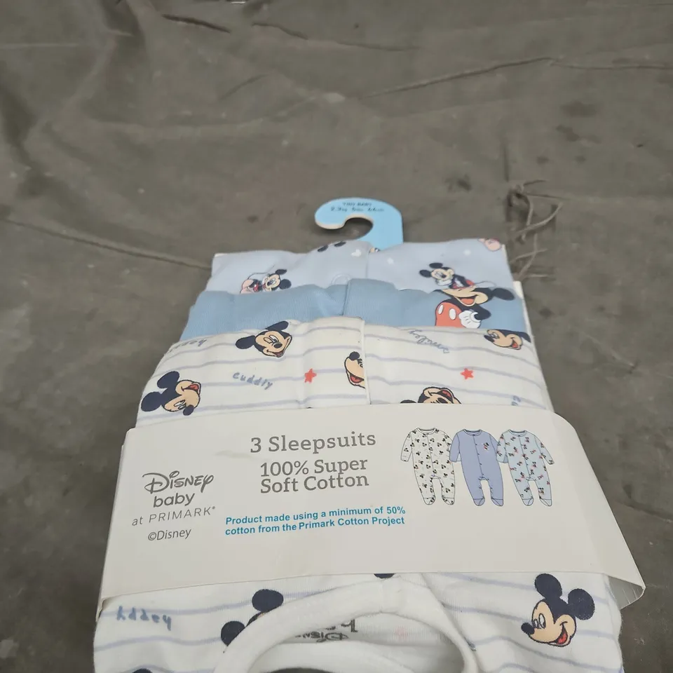 DISNEY BABY 3 SLEEPSUITS – 100% SOFT COTTON, TINY BABY