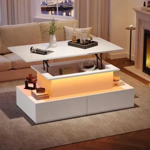 BOXED LIFT TOP COFFEE TABLE WITH STORAGE  -WHITE-