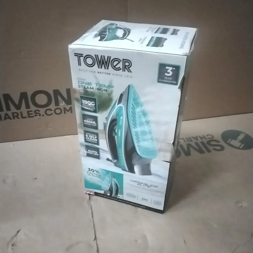 TOWER TOWER CERAGLIDE ONE TEMPERATURE STEAM IRON WITH CERAMIC SOLEPLATE 3100W BLACK AND TEAL T22026TL