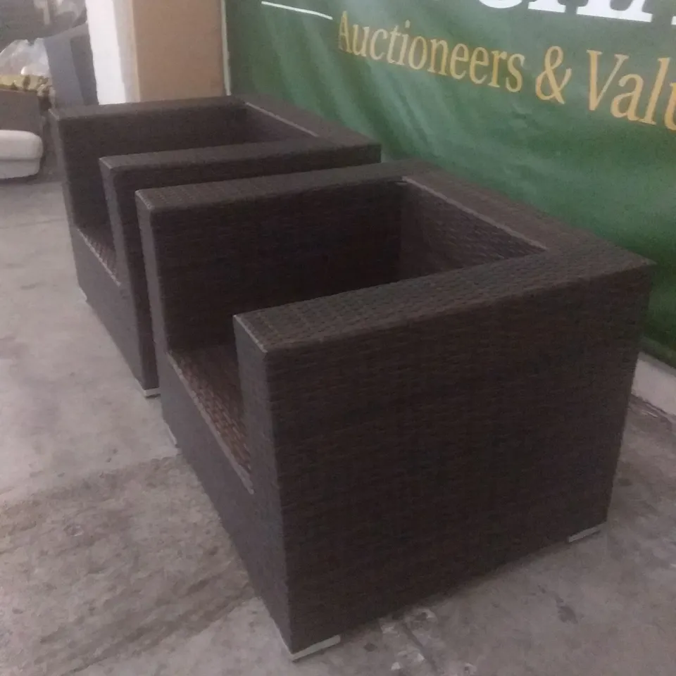 X2 RATTAN EFFECT GARDEN ARMCHAIRS BROWN