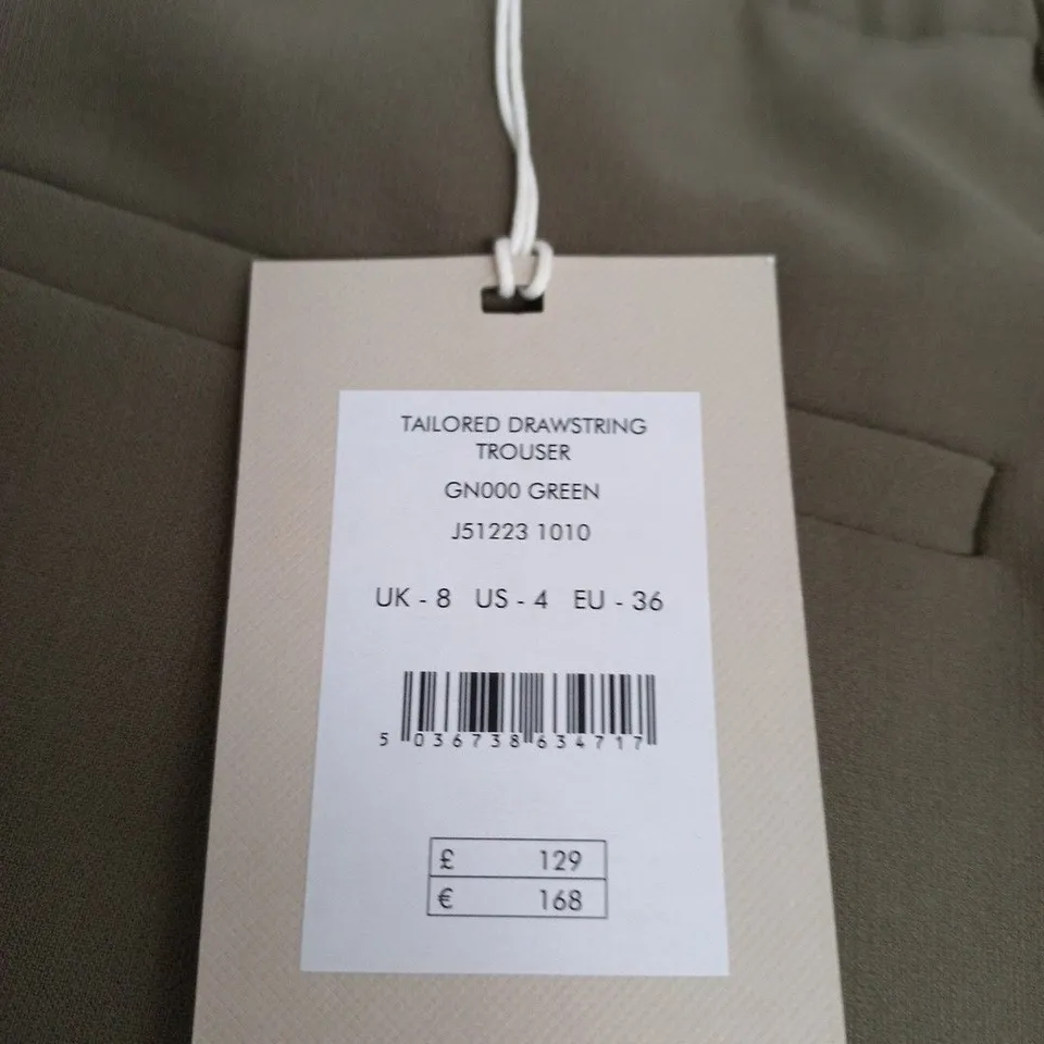JIGSAW TAILORED DRAWSTRING TROUSERS – GREEN, UK 8