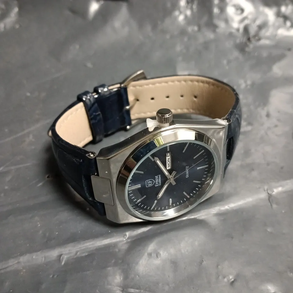 MENS ERNEST FERDINAND WATCH – DAY DATE CALENDAR DIAL – LEATHER STRAP