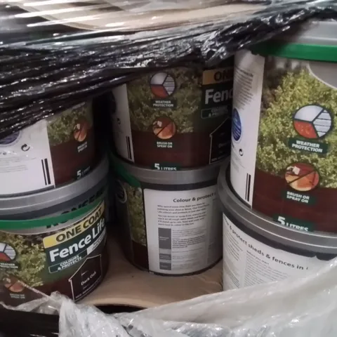 PALLET CONTAINING LARGE QUANTITY OF RONSEAL FENCE LIFE PAINT AND LARGE QUANTITY OF BUBBLE WRAP 
