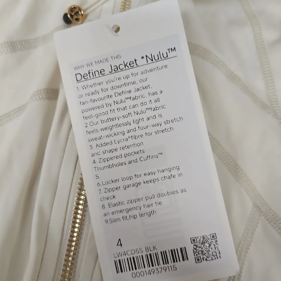 LULULEMON DEFINE JACKET – NULU WHITE, UK SIZE 8