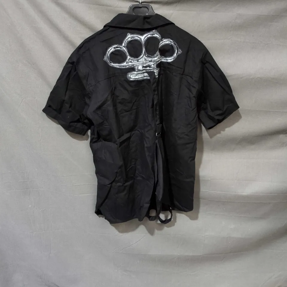 CRIMINAL DAMAGE BLACK SHORT-SLEEVE SHIRT – SIZE L