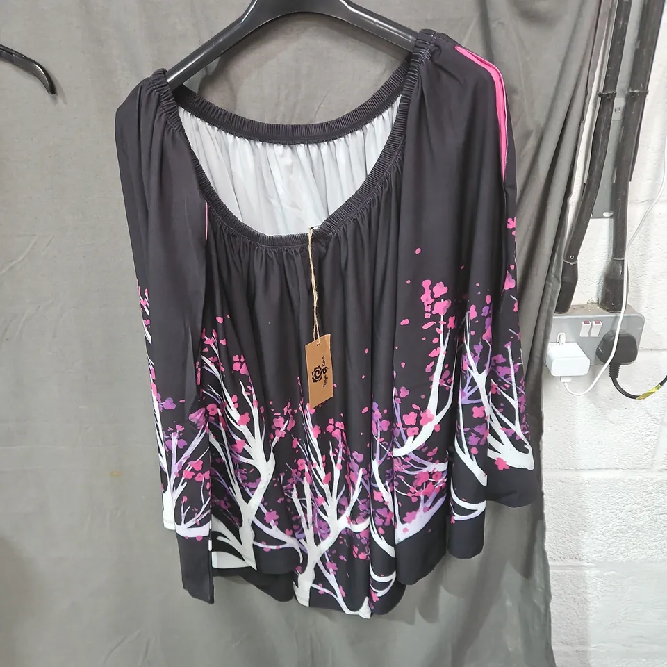 MAYA KENN MIDI SKIRT – BLACK WITH PINK BLOSSOM TREE PRINT, SIZE 6XL-8XL