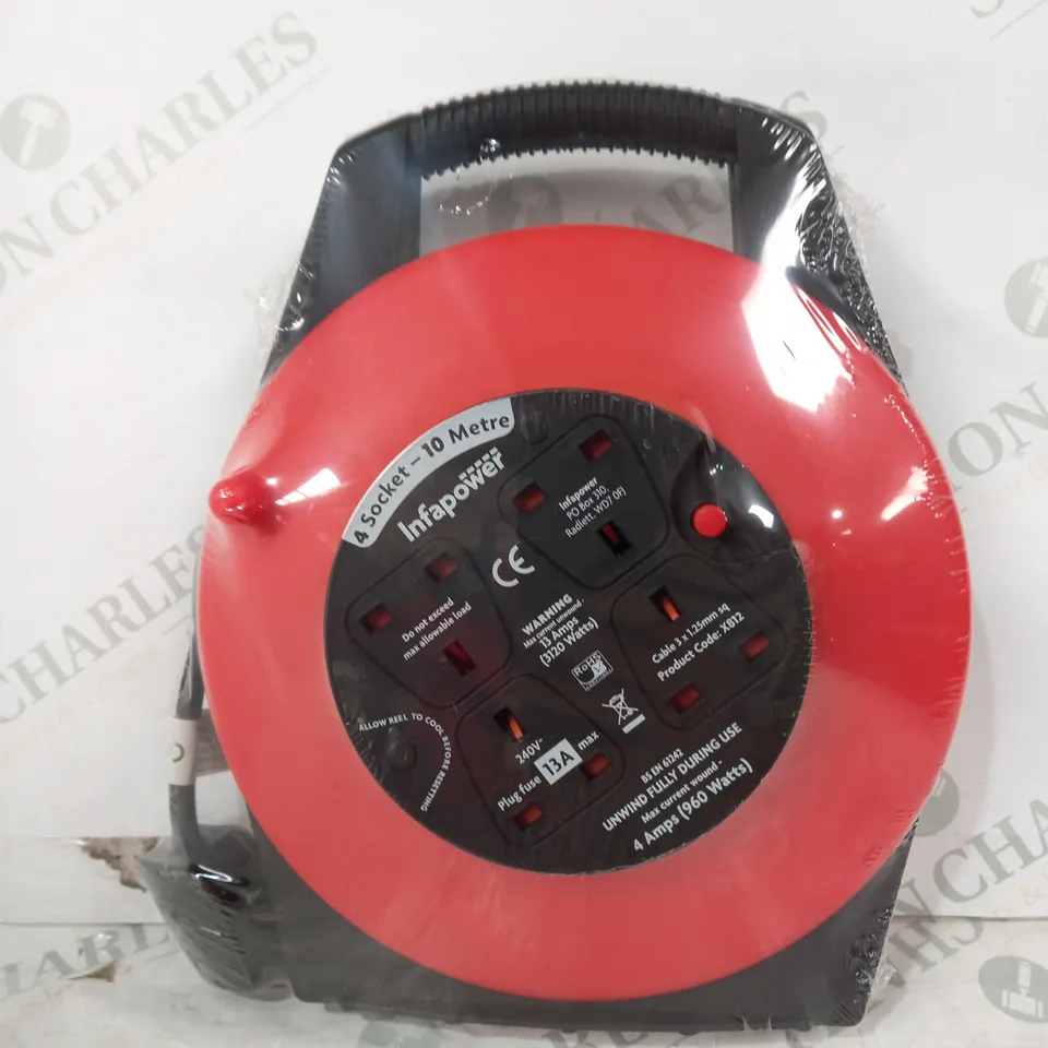 INFAPOWER X812 4 SOCKET 13 AMP 10 METRE ENCLOSED DRUM