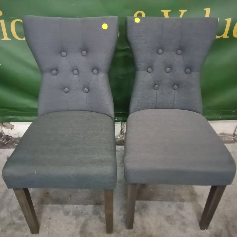 PAIR OF GREY FABRIC UPHOLSTERED DINING CHAIRS 