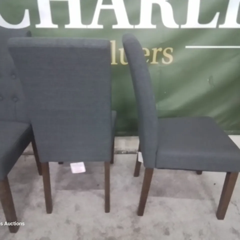 SET THREE REGENT DARK GREY FABRIC BUTTONED BACK DINING CHAIRS DARK LEGS