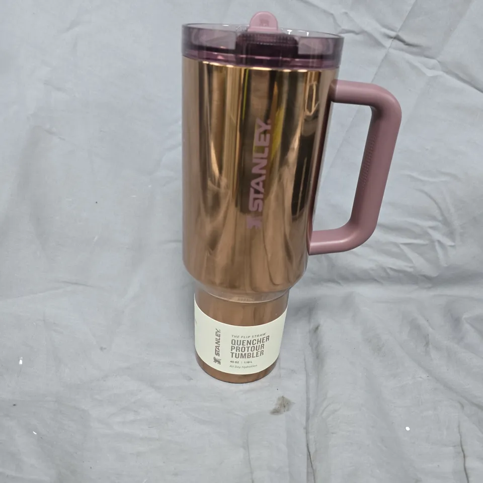 STANLEY QUENCHER FLIP STRAW PROTOTYPE TUMBLER 40 OZ – COPPER WITH PINK LID & HANDLE