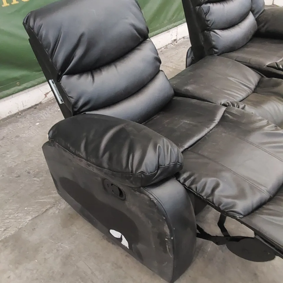 DESIGNER 3 SEATER BLACK LEATHER MANUAL RECLINER SOFA