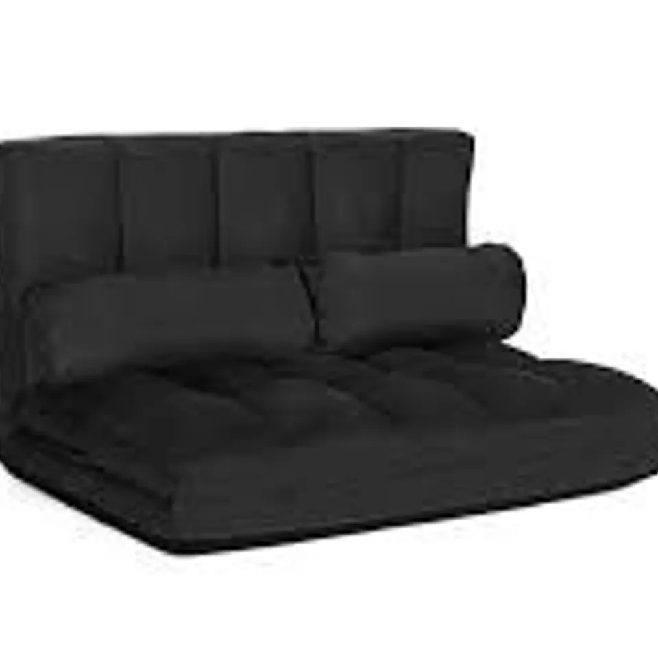 BOXED COSTWAY 2 IN 1 FOLDING FLOOR LAZY SOFA BED WITH 6 ADJUSTABLE SEAT POSITIONS AND 2 PILLOWS-BLACK