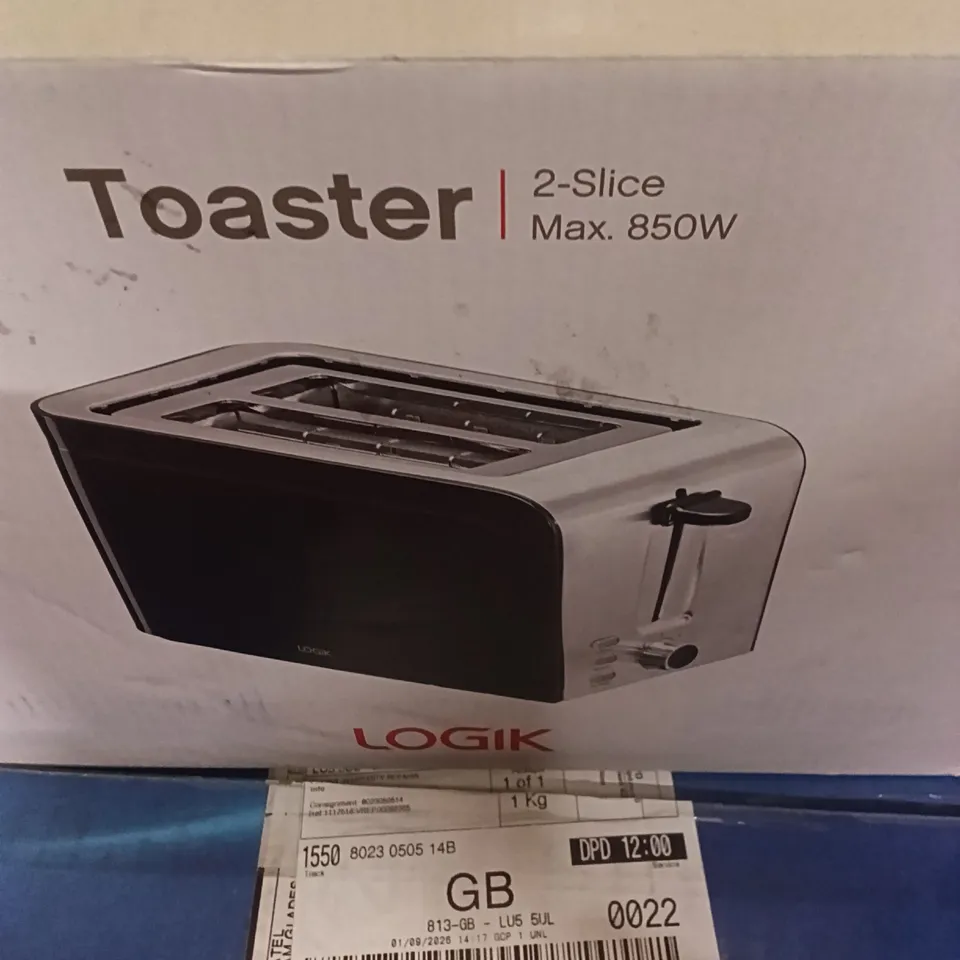 BOXED LOGIK TOASTER 2 SLICE BLACK/SILVER
