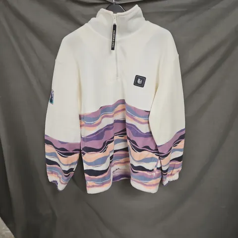 HARPER & LEWIS FLEECE JACKET – PASTEL STRIPED PANEL – SIZE M 