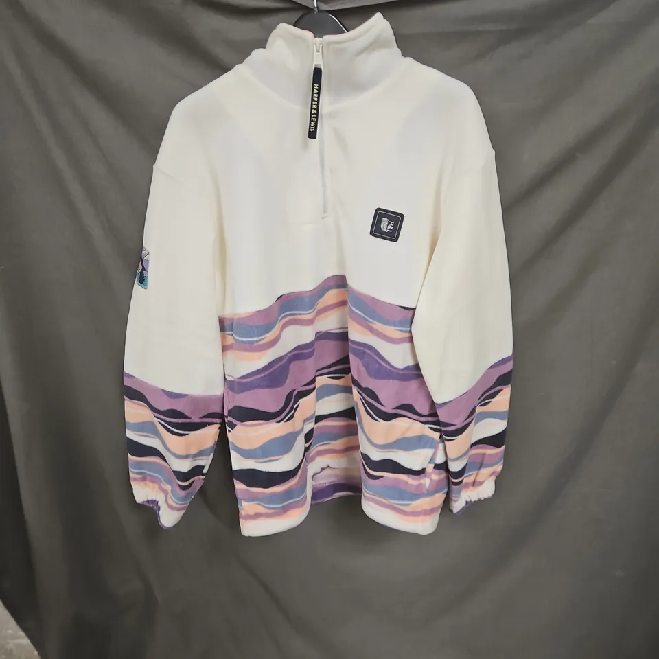 HARPER & LEWIS FLEECE JACKET – PASTEL STRIPED PANEL – SIZE M 