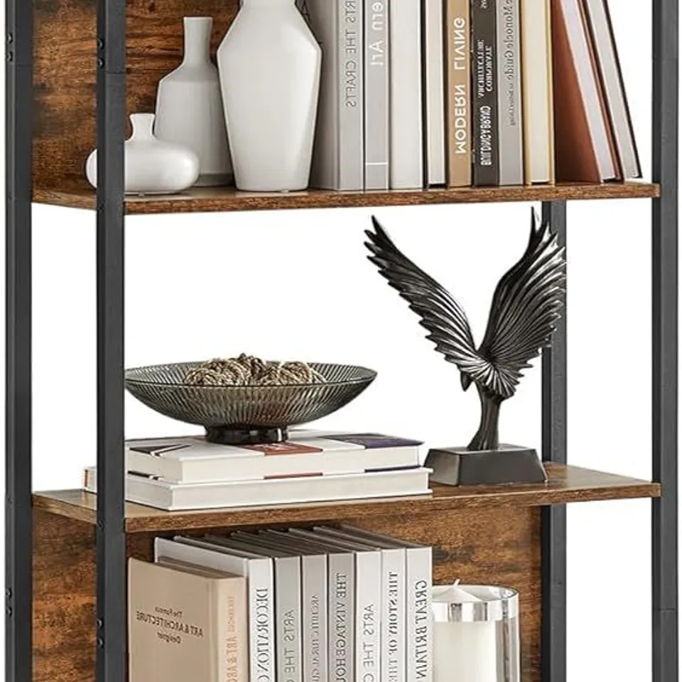 BOXED VASAGLE LLS113B01 BOOKCASE, KITCHEN SHELF, STANDING SHELF WITH 6 OPEN SHELVES, HALLWAY, KITCHEN, OFFICE, STURDY STEEL FRAME, INDUSTRIAL DESIGN, 24×60×186 CM, VINTAGE BROWN/INK BLACK