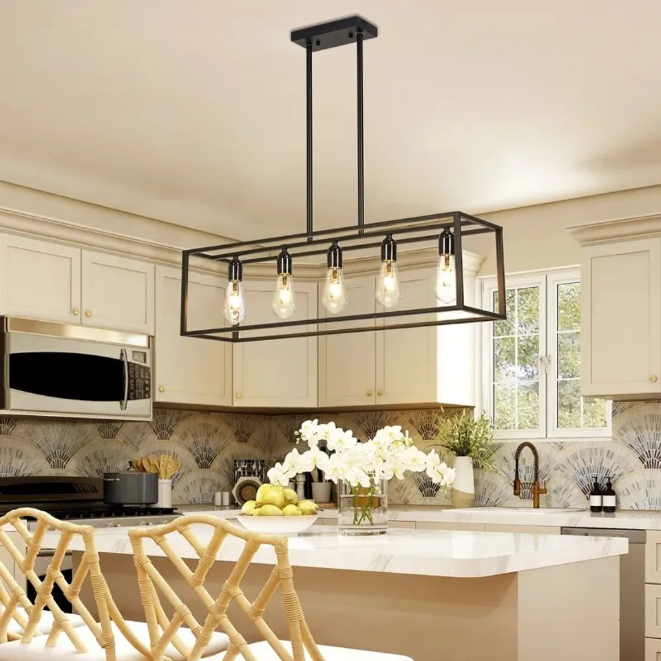 PRIMEAU 5-LIGHT BLACK KITCHEN ISLAND PENDANT