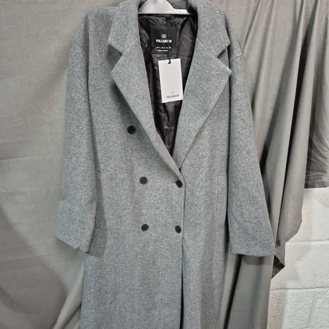 PULL&BEAR WOMEN'S GREY WOOL-BLEND DOUBLE-BREASTED COAT, SIZE L (EU/US)