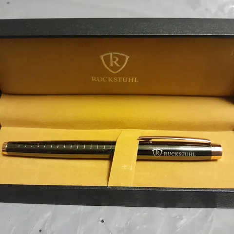 RUCKSTUHL STAINLESS STEEL HAND ASSEMBLED LUXURY PEN WITH BLACK & ROSE GOLD COLOUR CASE