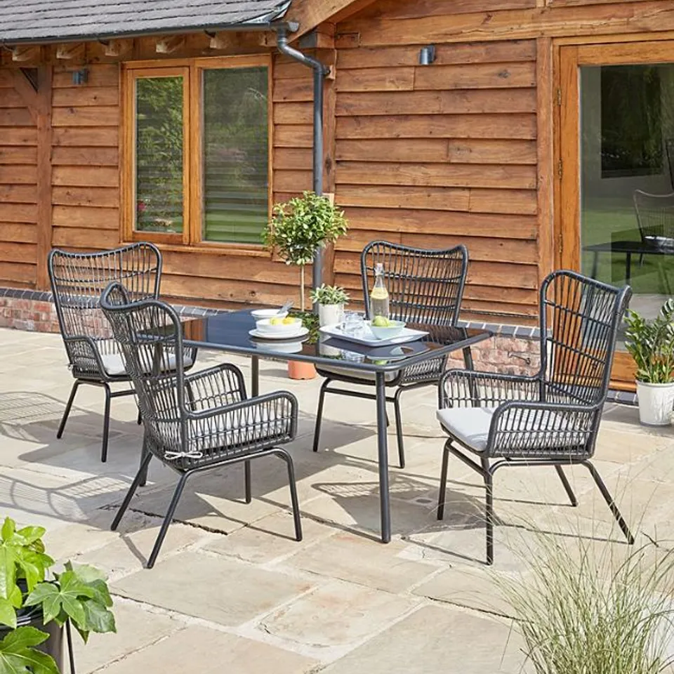 BRAND NEW BOXED ARIZONA 5-PIECE RECTANGULAR OUTDOOR DINING SET - BLACK (2 BOXES) RRP £595