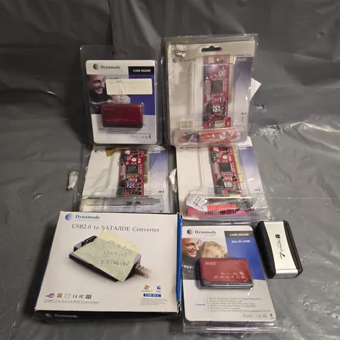 APPROXIMATELY 20 ASSORTED ELECTRICAL ITEMS TO INCLUDE ALL-IN-ONE CARD READER, PCI SERIAL ATA CONTROLLER CARD, USB2.0 TO SATA CONVERTER, ETC - COLLECTION ONLY
