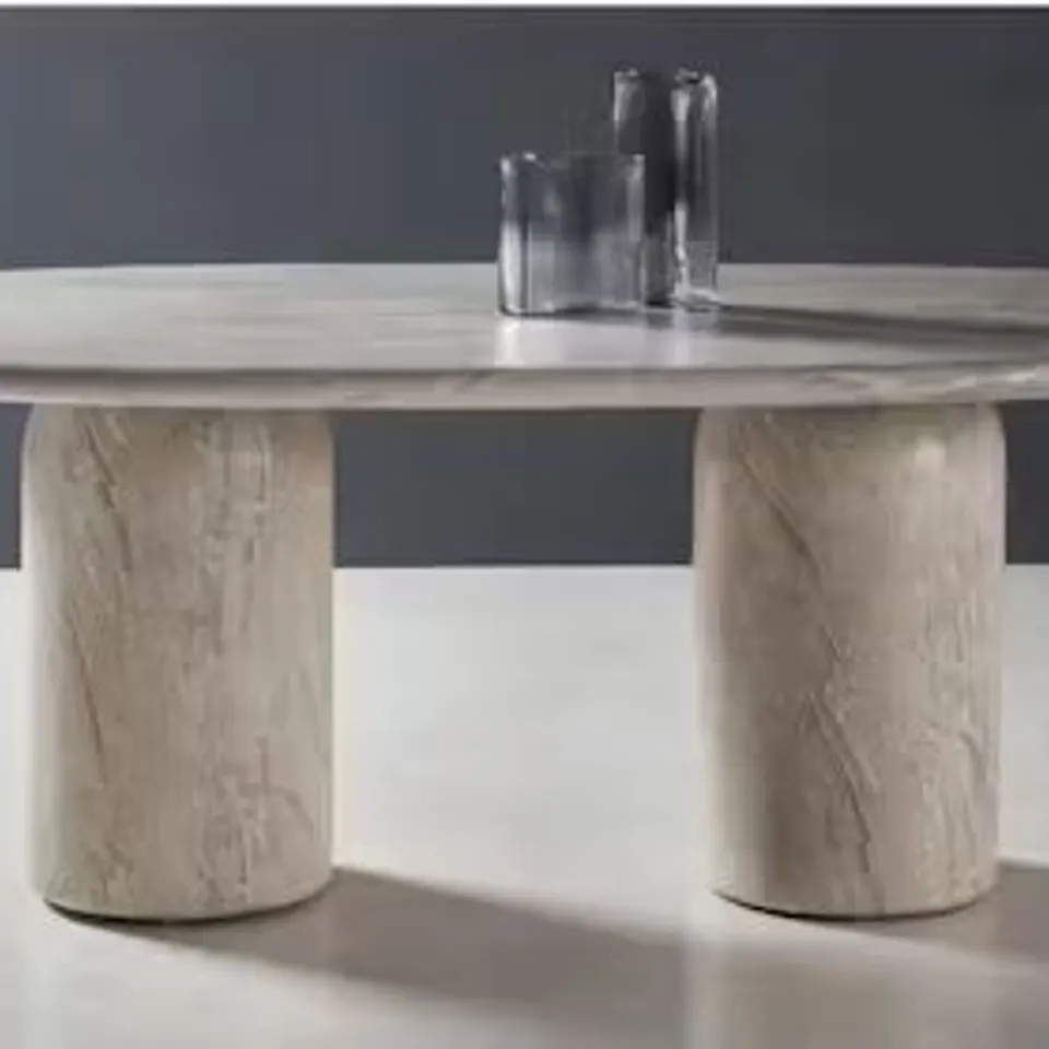 BOXED SASCHA 6 SEATER OVAL DINING TABLE, MARBLE (2 BOXES)