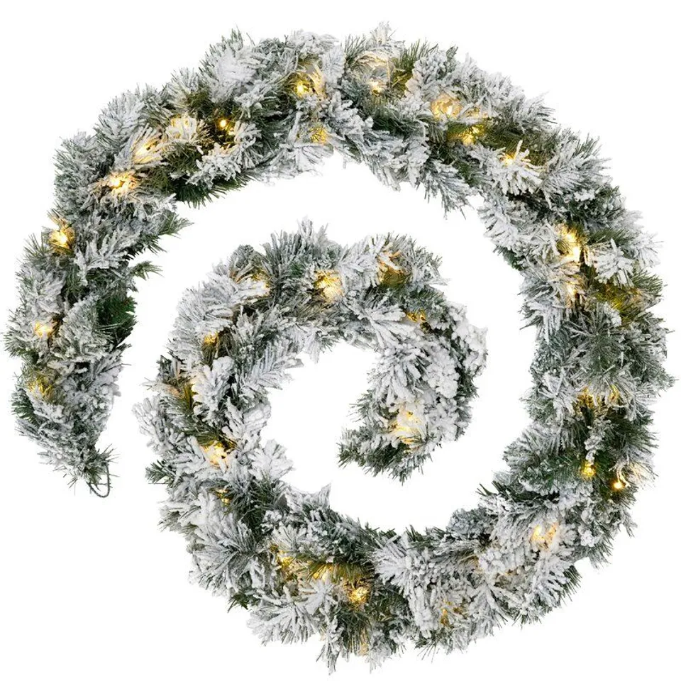 BOXED PRE-LIT LED SNOW FLOCKED SPRUCE GARLAND