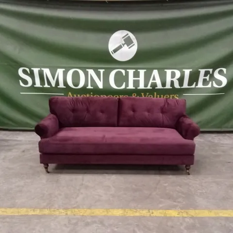 ROSDORF PARK LENAPAH 3 SEATER VELVET ROLLED ARM SOFA - DAMSON