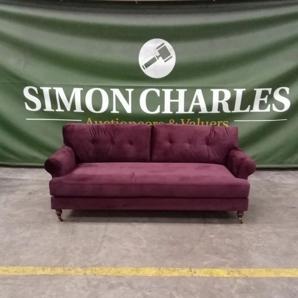 ROSDORF PARK LENAPAH 3 SEATER VELVET ROLLED ARM SOFA - DAMSON