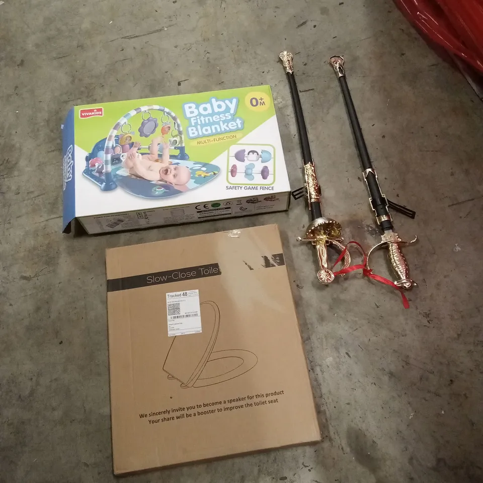 PALLET OF ASSORTED HOUSEHOLD GOODS AND PRODUCTS TO INCLUDE; TOILET SEATS, BABY FITNESS BLANKET, TOYS, AIRER ETC