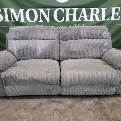 QUALITY DESIGNER 3 SEATER MANUAL RECLINER SOFA - GREY CORDUROY FABRIC