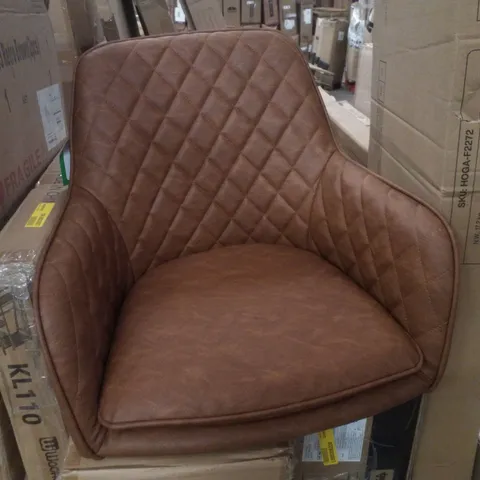 BOXED SET OF 2 YAHEETECH DIAMOND BACK RETRO BROWN LEATHER DINING  CHAIRS
