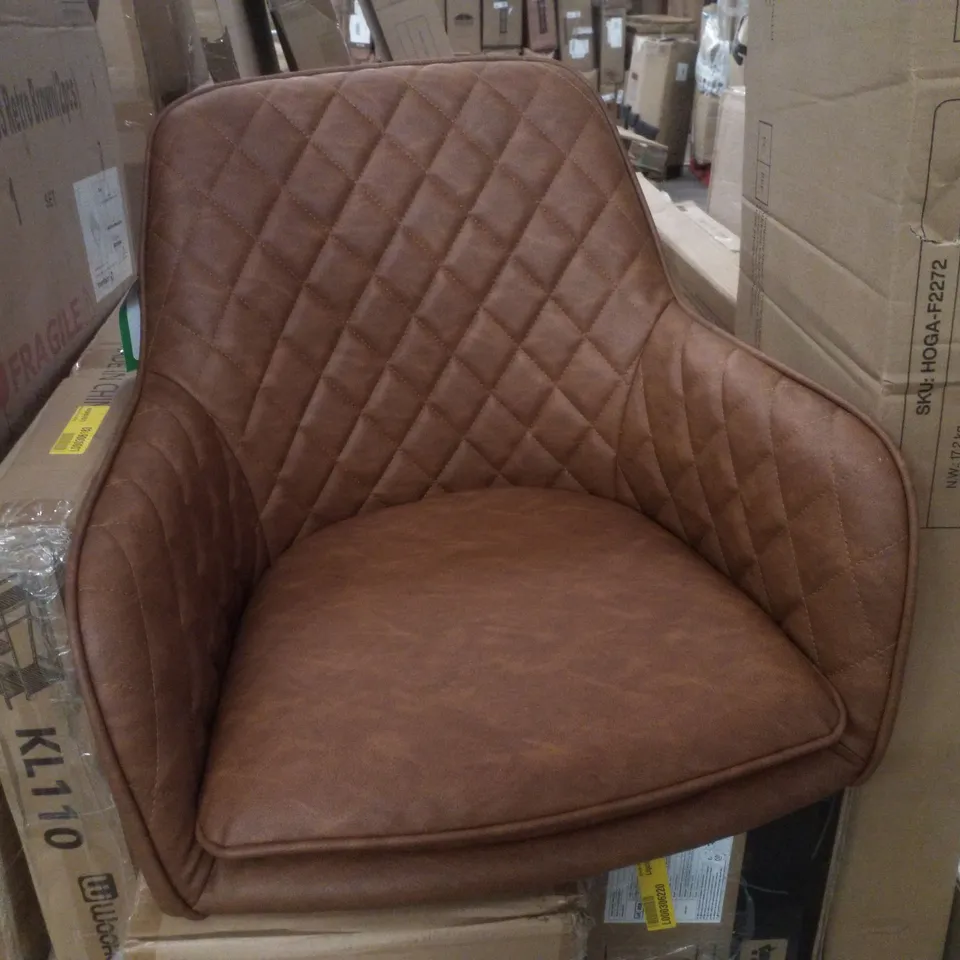BOXED SET OF 2 YAHEETECH DIAMOND BACK RETRO BROWN LEATHER DINING  CHAIRS