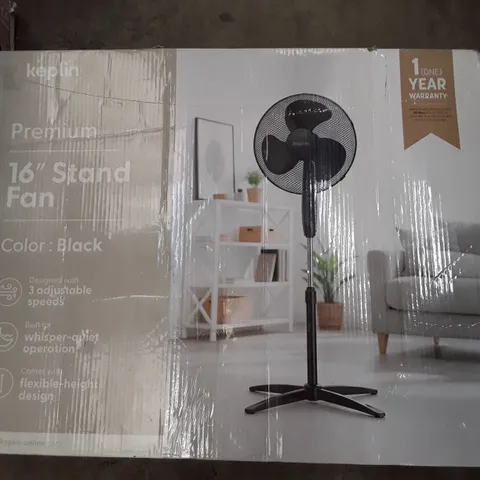 BOXED KEPLIN PREMIUM 16" STAND FAN - BLACK 