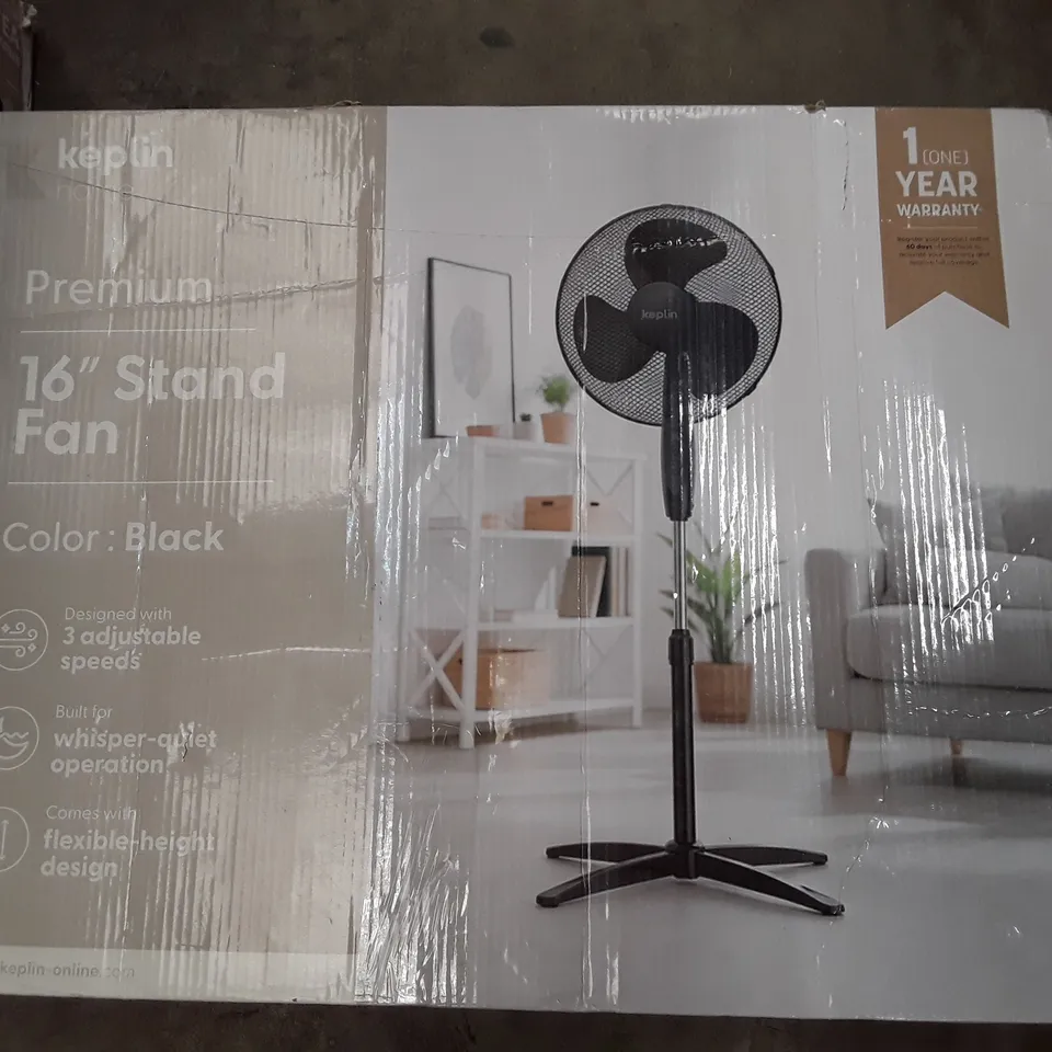 BOXED KEPLIN PREMIUM 16" STAND FAN - BLACK 