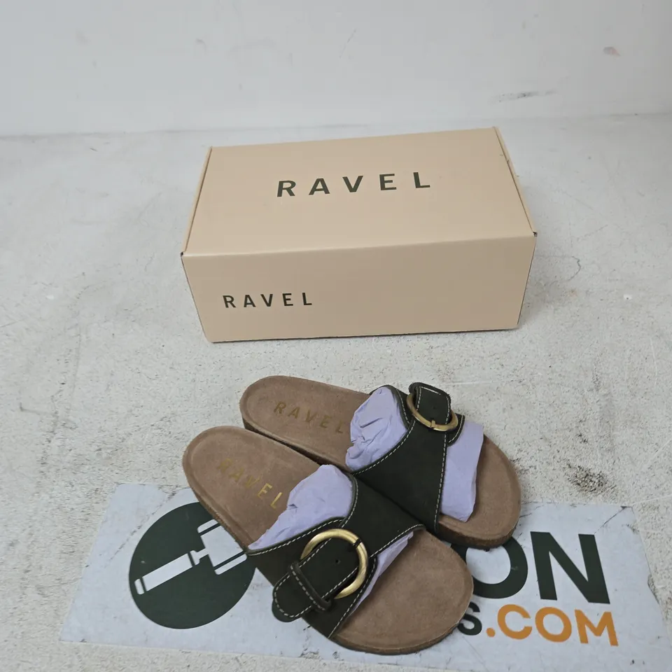 RAVEL SALTON SANDALS – KHAKI SUEDE, UK 3 (EUR 36) – BOXED