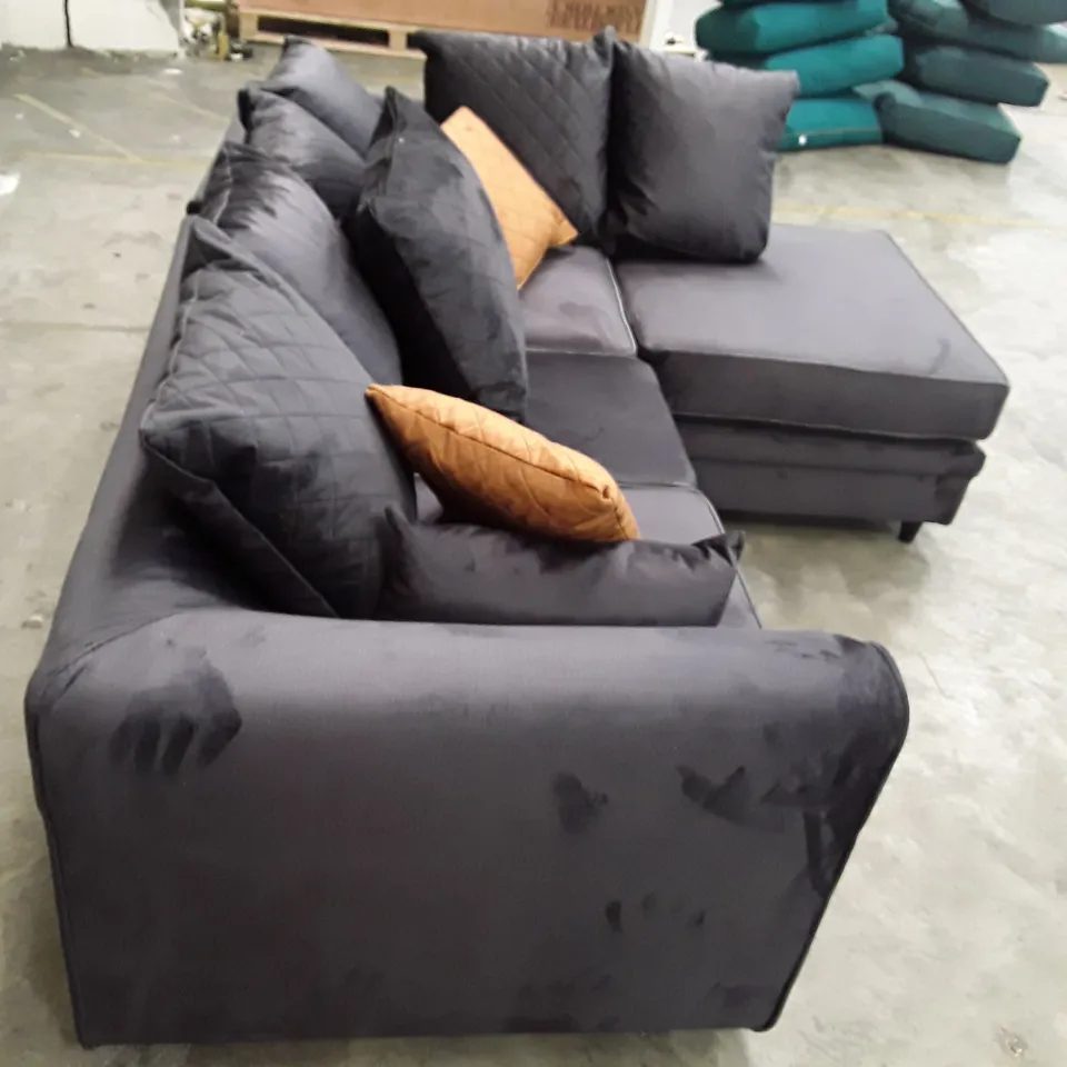 QUALITY DESIGNER CHICAGO VELVET CORNER SOFA CHAISE - DARK GREY VELVET