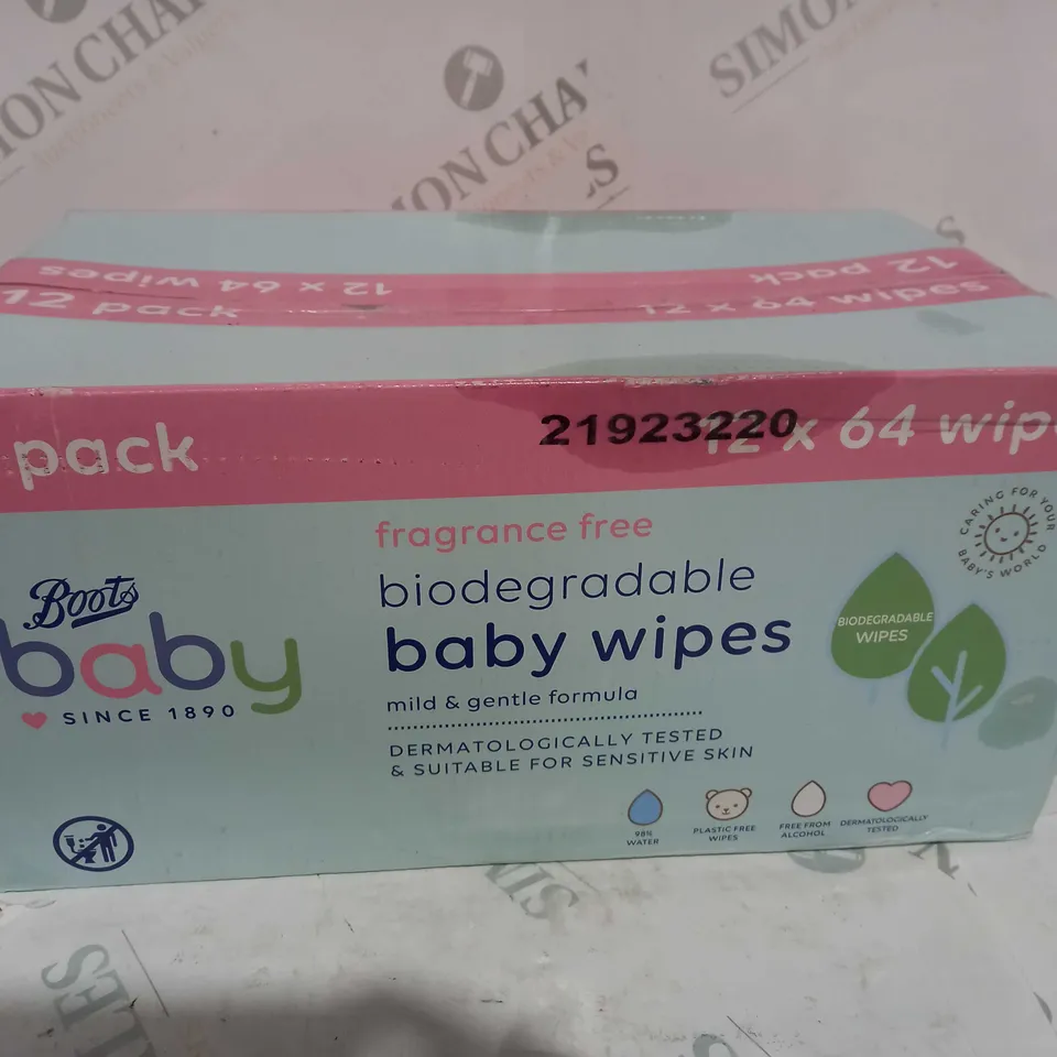 BOOTS BABY FRAGRANCE FREE BIODEGRADABLE SOFT BABY WIPES, 64X12