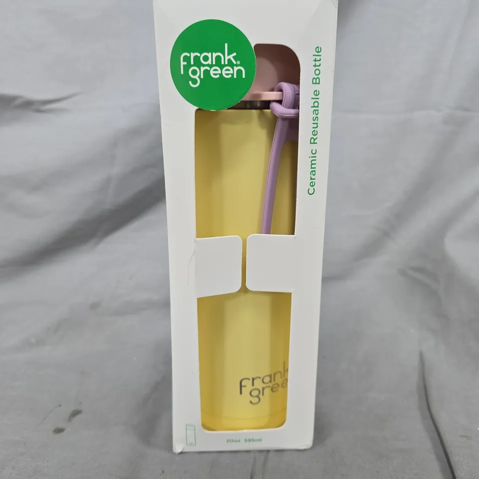 BOXED FRANK GREEN CERAMIC REUSABLE BOTTLE IN YELLOW (595ML)