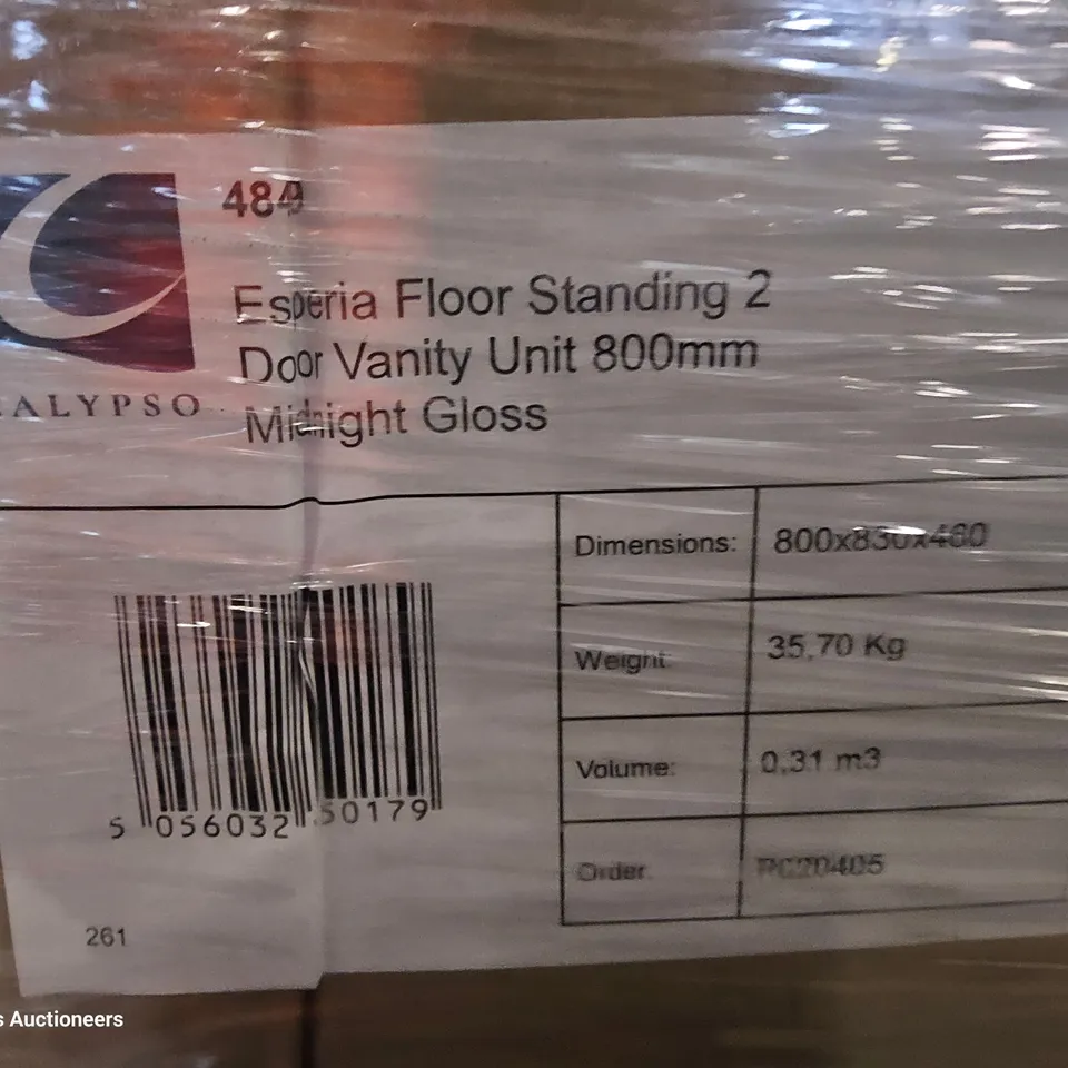 PALLET TO CONTAIN APPROXIMATELY 5 BOXED ESPERIA FLOOR STANDING 2 DOOR VANITY UNITS 800mm MIDNIGHT GLOSS