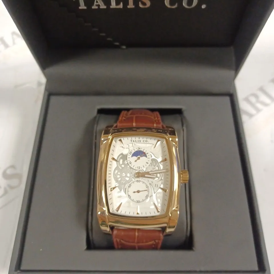 TALIS CO MOON PHASE MOVEMENT SUB DIAL BROWN LEATHER STRAP WRISTWATCH 